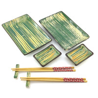 Service for sushi "Yellow green" (2 persons) (28x28.3x3.5 cm)