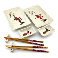 Service for sushi "Bird on a branch of sakura" (2 persons) (28x28.3x3.5 cm)