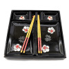 Service for sushi "Sakura flowers with a hieroglyph on a black background" (2 persons) (28x28.3x3.5 cm)