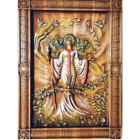 Панно "Жива"(40×29×2,4см),деревянное, резное,покрыто патиной, лаком ,эмалями