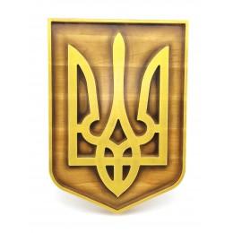Панно "Герб Украины"(29*20,5*2,4см),из натурального дерева,резное,покрыто патиной,лаком,эмалью-золот