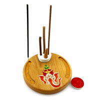 Stand for incense "Ganesha", (d14cmh1.8cm) carved wood, covered with enamel and varnish.