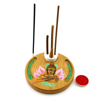 Stand for incense "Buddha" (d14cmh1.8cm) carved wood, enameled and varnished.