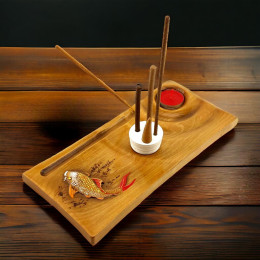 Incense stand "Carp" (24.5×12×1.8 cm) solid wood, carved, covered with enamel and varnish.