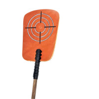 Rectangular fly swatter with a target (61×12×2cm), natural leather, natural wood, handmade.