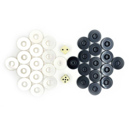 Фишки для нард перламутровые (d-3,6 см) с игральными кубиками в мешочке