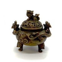 Aroma burner "Chinese Lion with dragons" for incense bronze (10x11x11 cm)