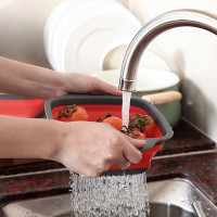 Colander silicone folding with handles rectangular red (23.5x18.5x7 cm)