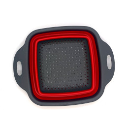 Дуршлаг силиконовый складной с ручками прямоугольный красный (23,5х18,5х7 см)