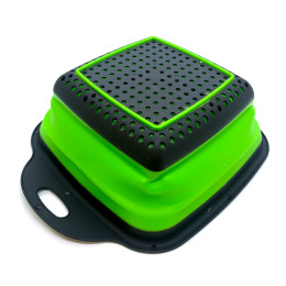 Дуршлаг силиконовый складной с ручками прямоугольный зеленый (23,5х18,5х7 см)