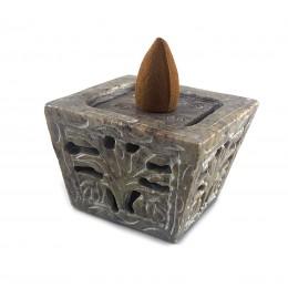 Candlestick-stand for incense made of soapstone, square (5.6x5.6x4 cm)