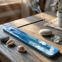 Incense stand "Sea Breeze" (260x40x7 mm), hand-painted, solid wood.