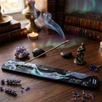 Incense stand "Zodiac-Aquarius" (260x40x7 mm), hand-painted, solid wood.