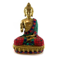 Buddha bronze turquoise, coral (19.5x 12.8 x8 cm)