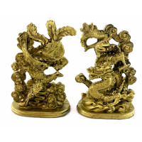 Dragon and Phoenix stone chips (dragon 14x1x5.5 cm, phoenix 14.5x9x5.5 cm)