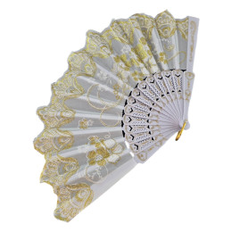 Віяло біле з золотими квітами (44х 24х 2,5 см)