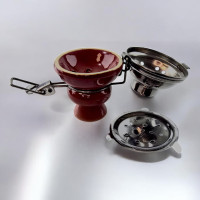 Ceramic hookah bowl with metal lid brown (9x5.7 cm)
