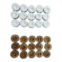 Backgammon chips (length 28mm, height 10mm), solid wood, cubes included, white and brown with dark edging.
