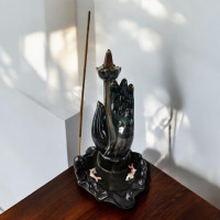 Incense Stand Back Flow "Lotus and Hand" (11x11x17.5 cm)