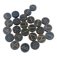 Runes "Scandinavian" round, dark, 25 runes (d-3.1 cm, h-0.7 cm) solid wood