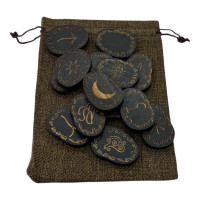 Runes "Witches" (Wiccan) dark, 14 runes (4.2 * 3.1 * 0.7 cm) with a bag, solid wood