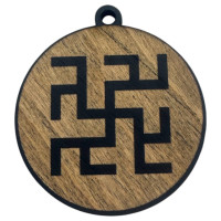 Amulet "Odolen Grass", dark (d-4.5 cm) wood, covered with enamel.