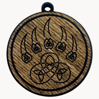 Amulet "Seal of Veles", dark (d-4.5 cm) wood, covered with enamel.