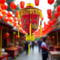 Chinese lantern with tassels (decorative hanging, 28 x 20 cm)
