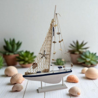 Sailboat with shells on a stand (53 x 34 x 5.5 cm)