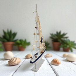 Sailboat with shells on a stand (53 x 34 x 5.5 cm)