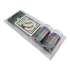 Poker set: 40 chips, a deck of BCG cards, and a dealer token, in a blister pack.