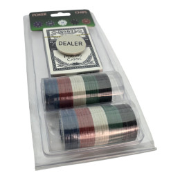 Poker set of 60 chips 3.8 cm with cards and dealer token