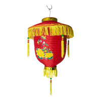 Chinese silk lantern with a symbol of good luck, red with fringe (d-30 cm)