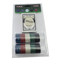 Poker set (deck of cards, 80 chips, dealer token) (chip d-3.8 cm)