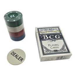 Poker set (deck of cards, 40 chips, dealer token) (chip d-4 cm)