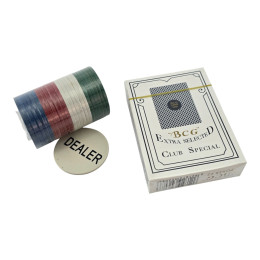 Poker set (deck of cards, 40 chips, dealer token) (chip d-4 cm)