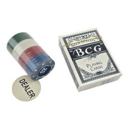 Poker set (deck of cards, 40 chips, dealer token) (chip d-4 cm)