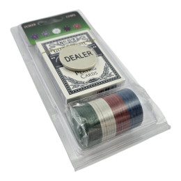 Poker set (deck of cards, 40 chips, dealer token) (chip d-4 cm)