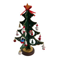 Wooden tabletop Christmas tree with hanging decorations (25 x 16 x 16 cm)