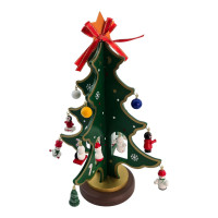 Wooden tabletop Christmas tree with hanging decorations (14.5 x 22 x 7.5 cm)