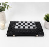 Backgammon-chess-checkers, black (56×28×6 cm), carved, wooden, with figures and chips, solid wood.