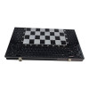 Backgammon-chess-checkers, black (56×28×6 cm), carved, wooden, with figures and chips, solid wood.