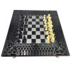 Backgammon-chess-checkers, black (56×28×6 cm), carved, wooden, with figures and chips, solid wood.