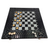 Backgammon-chess-checkers, black (56×28×6 cm), carved, wooden, with figures and chips, solid wood.