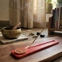 Incense stand, red "Muladhara" (26x40x0.7 cm), hand-painted, solid wood.