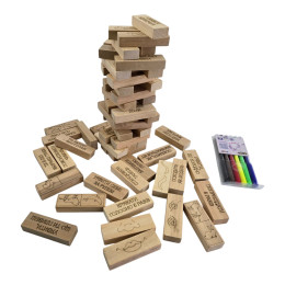 Board game "Jenga 4 in 1: Tower, forfeits, emotions, children's dominoes" (60 blocks + markers) (28.5 x 7 x 7 cm)
