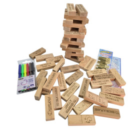 Board game "Jenga 4 in 1: Tower, in English, children's dominoes" (60 blocks) (28.5 x 7 x 7 cm)