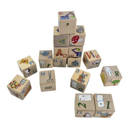 Wooden cubes "Colorful Alphabet" (4x4 cm), (16 pcs)