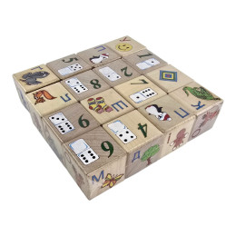 Wooden cubes "Colorful Alphabet" (4x4 cm), (16 pcs)
