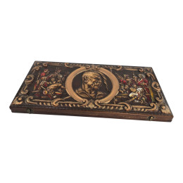 Carved backgammon set "Cossack entertainment," made of solid wood (56 x 27.5 x 5 cm). Hand-painted.